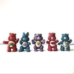 Vintage 1985 Care Bears plastic 3.5” figurines.